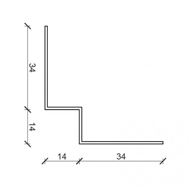 Indv. hjrneprofil LILLE, gr. Alu-profil til plank. 14 x 14 x 2500 mm.