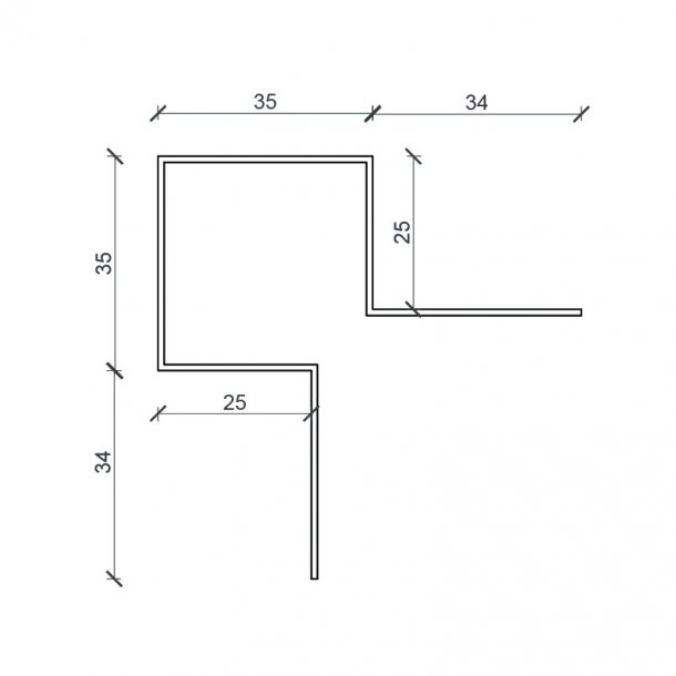 Udv. hjrneprofil symmetrisk, gr. Alu-profil til plank., 25 x 25 x 2500 mm.&nbsp;