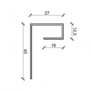 Dobbel endekant, antracit. Alu-profil til plank. 27 x 45 x 2500 mm.