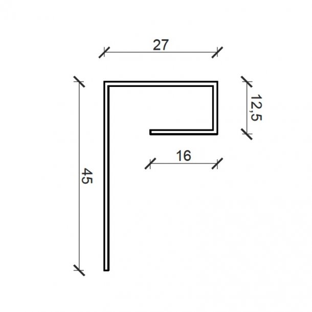 Dobbel endekant, hvid. Alu-profil til plank. 27 x 45 x 2500 mm.&nbsp;