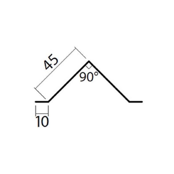 Trekantliste stl, 10 x 45 x 45 x 10 x 1000 mm.