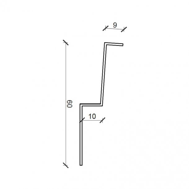 Startprofil, blank. Alu-profil til plank., 9 x 30 x 2500 mm.