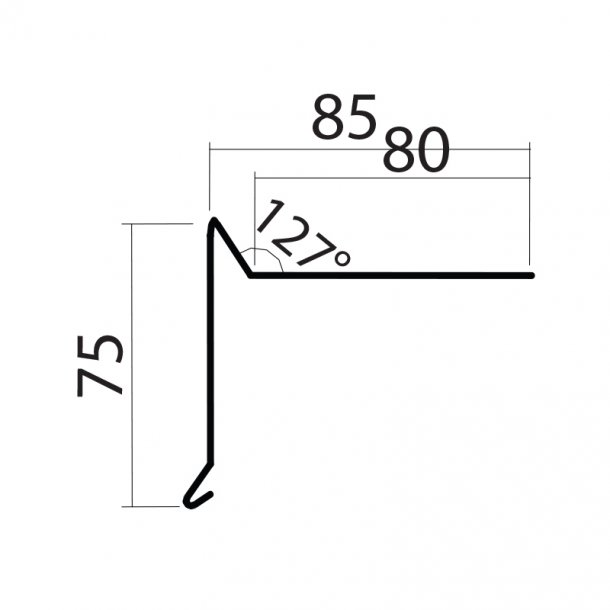 Vindskede 13 &#150; med asfalt, 75 x 20 x 80 x 1000 mm.