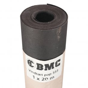 Bygningspap. Vindtt pap, sort, 1 x 20 m